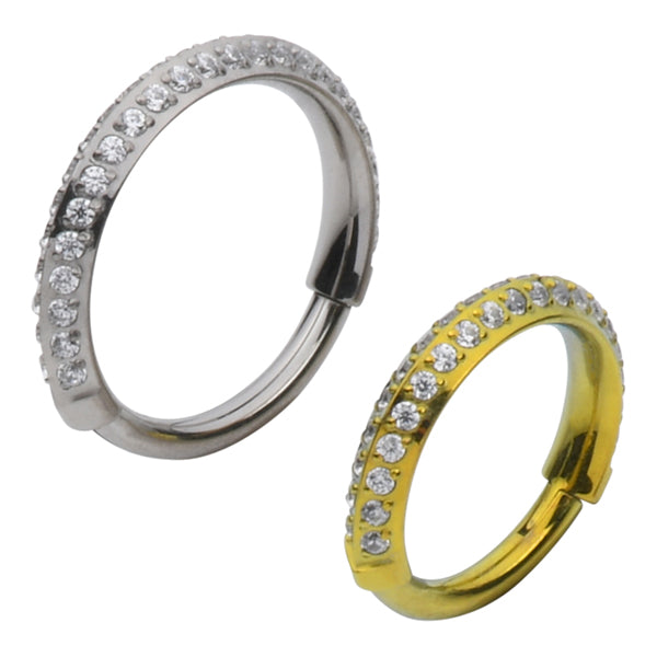 Paved CZ Titanium Hinged Ring Hinged Rings 16g - 3/8" diameter (10mm) Clear CZs