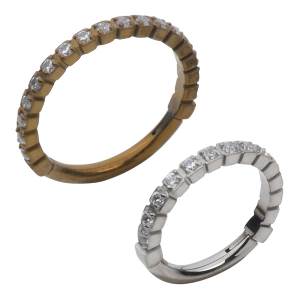 Paved Side-CZ Titanium Hinged Ring Hinged Rings 16g - 3/8" diameter (10mm) Clear CZs