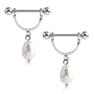 Pearl Dangle Stainless Nipple Stirrups Nipple Stirrups 14g - 15/32" diameter (12mm) White
