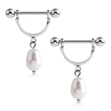 Stainless Pearl Dangle Nipple Stirrups | Tulsa Body Jewelry
