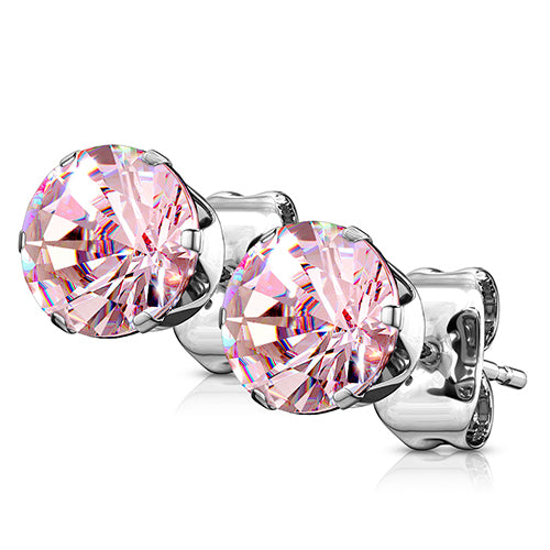 Round CZ Stainless Stud Earrings Earrings 20g - 3mm gems Pink
