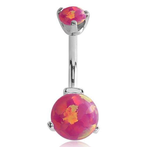 Opal Prong Belly Ring Belly Ring 14g - 3/8" long (10mm) Pink