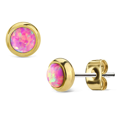 Opal Bezel Gold Stud Earrings Earrings  