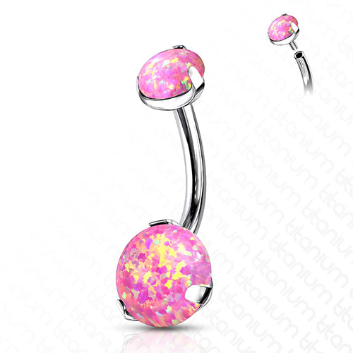 Prong Opal Titanium Belly Barbell Belly Ring 14g - 3/8
