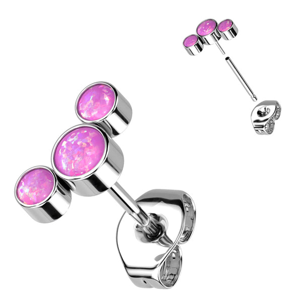 Triple Opal Titanium Stud Earrings Earrings 20 gauge Pink Opal