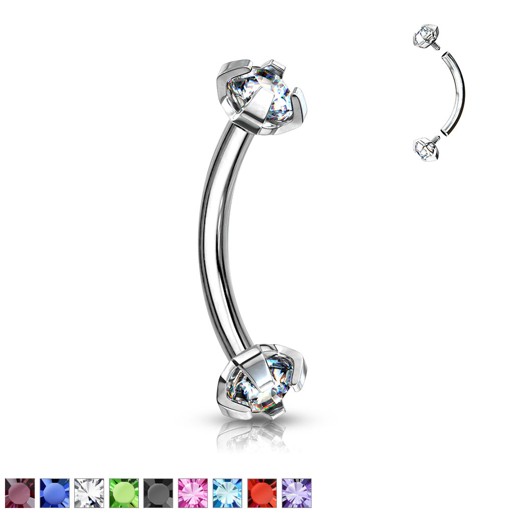 Prong CZ Stainless Curved Barbell Curved Barbells 16g - 5/16