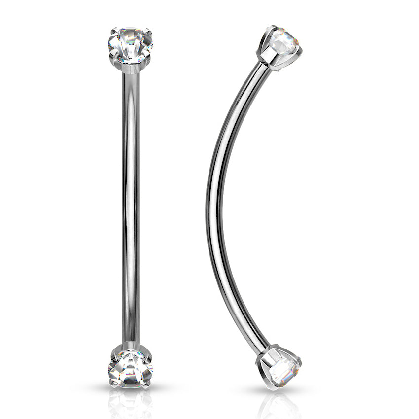 16g Stainless Prong CZ Snake Eyes Barbell Curved Barbells 16g - 9/16