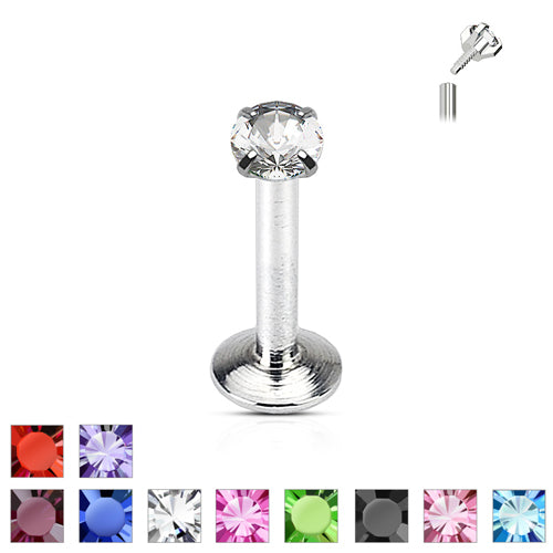16g Prong-set CZ Stainless Labret