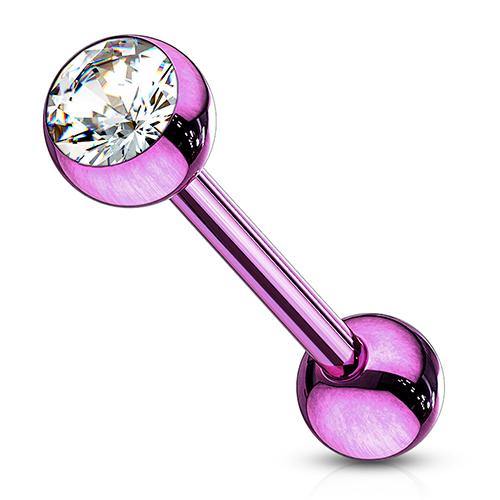 CZ PVD Coated Tongue Barbell Tongue 14g - 5/8" long (16mm) Purple w/ Clear CZ