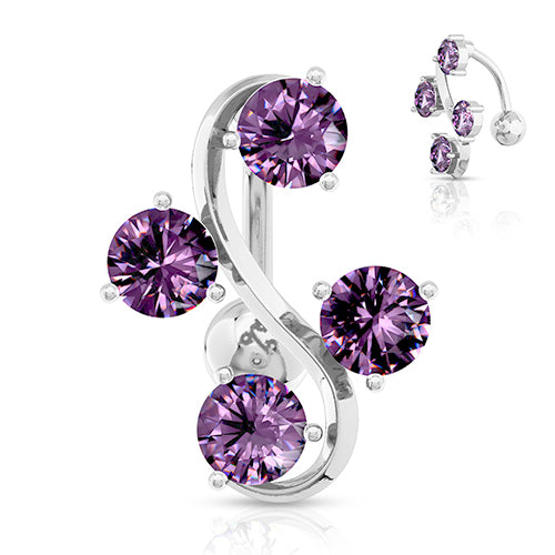 CZ Vine Stainless Reverse Belly Ring Belly Ring 14g - 3/8