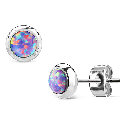 Opal Bezel Stainless Stud Earrings Earrings 20g - 6mm opals Purple