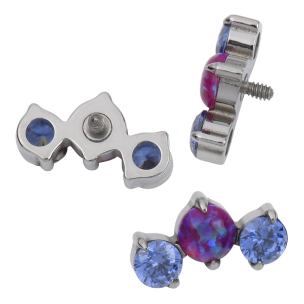 16g CZ & Opal Trio Titanium End Replacement Parts 16g - 4.4x8.2mm Tanzanite CZ / Purple Opal