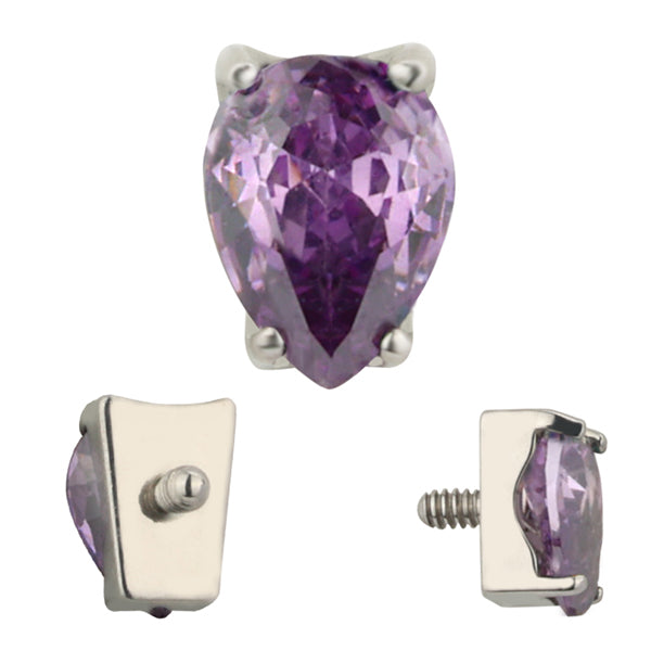 16g Pear CZ Titanium End Replacement Parts 16 gauge - 3x4.5mm Purple CZ