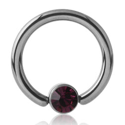 16g Titanium Captive CZ Disc Bead Ring Captive Bead Rings 16g - 3/8" diameter (10mm) Purple CZ