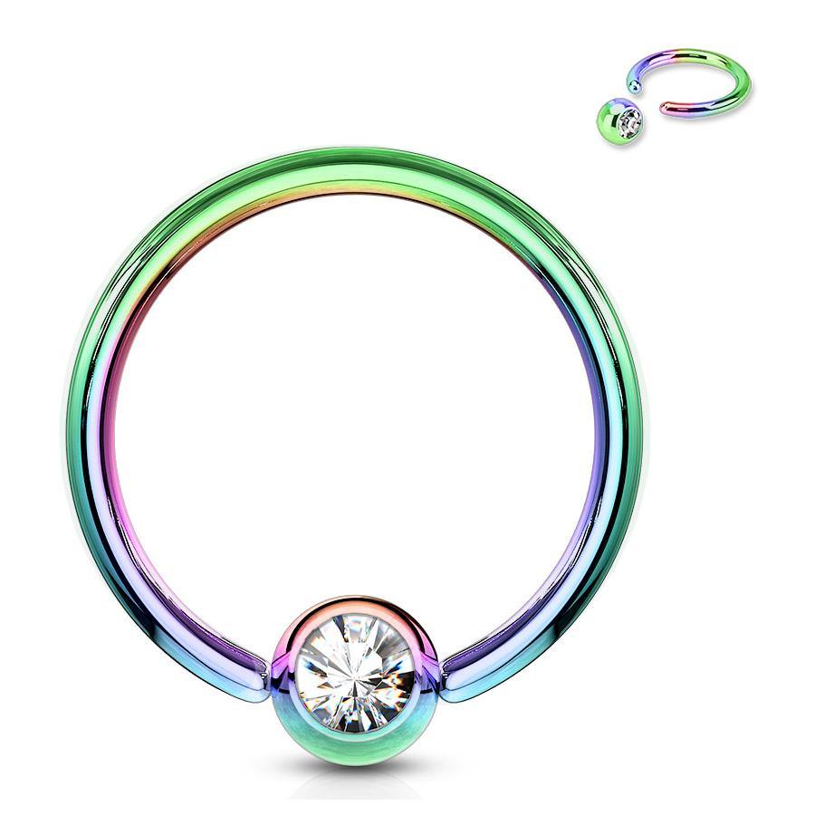 14g PVD Coated Captive CZ Bead Ring Captive Bead Rings 14g - 5/16" diameter (8mm) - 3mm bead Rainbow