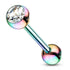CZ PVD Coated Tongue Barbell Tongue 14g - 5/8" long (16mm) Rainbow w/ Clear CZ