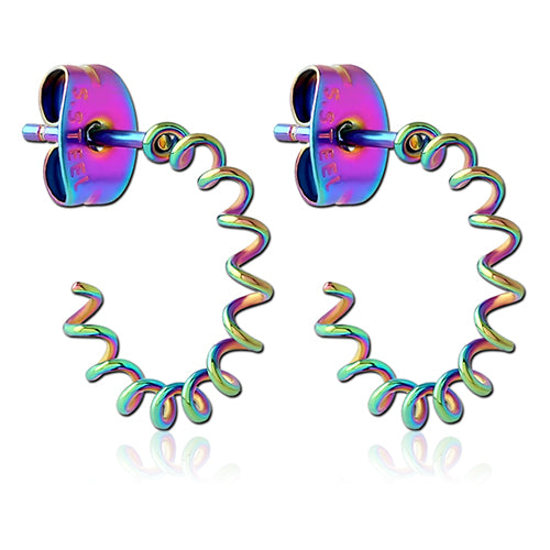 Rainbow Spiral Hoop Stud Earrings Earrings 20 gauge Rainbow