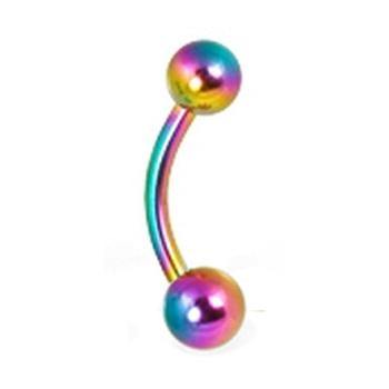 16g Rainbow Titanium Curved Barbell Curved Barbells 16g - 1/4" long (6mm) - 2mm balls Rainbow