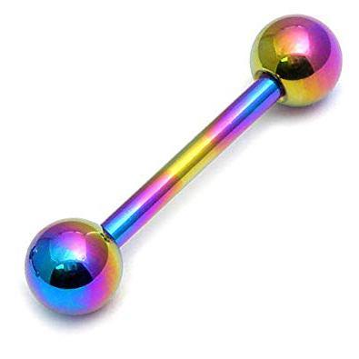 16g Rainbow Titanium Straight Barbell Straight Barbells 16g - 7/16" long (11mm) - 3mm balls Rainbow