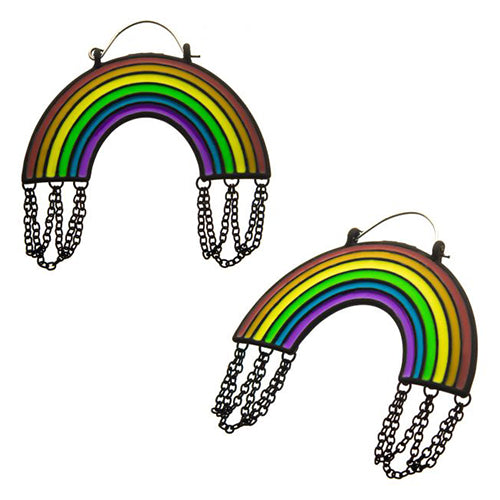 Rainbow Chain Tunnel Hoops Earrings 20 gauge Rainbow