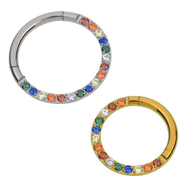CZ Face Titanium Hinged Ring Hinged Rings 16g - 5/16" diameter (8mm) Rainbow CZs