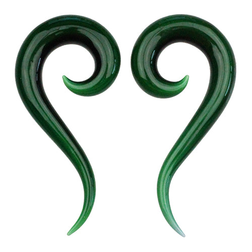 Tail Spiral Shapes by Glasswear Studios Plugs 0 gauge (8mm) Rainforest Green