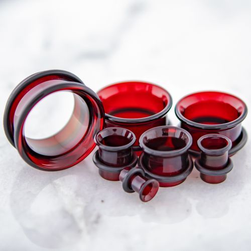 Red Borosilicate Single Flare Tunnels Plugs 1 inch (26mm) Red