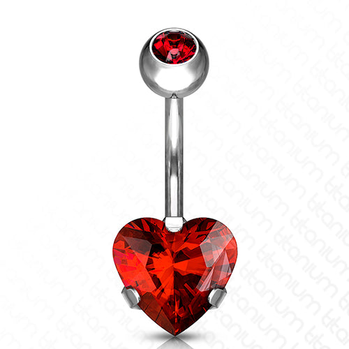 Heart CZ Titanium Belly Barbell Belly Ring 14g - 3/8