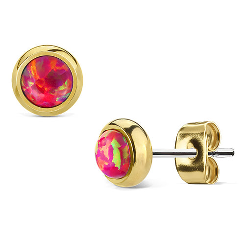 Opal Bezel Gold Stud Earrings Earrings 20g - 6mm opals Red