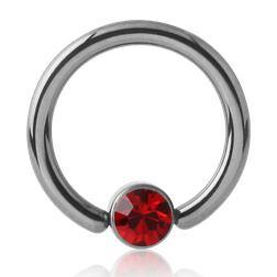 14g Titanium Captive CZ Disc Bead Ring Captive Bead Rings 14g - 5/16" diameter (8mm) Red CZ