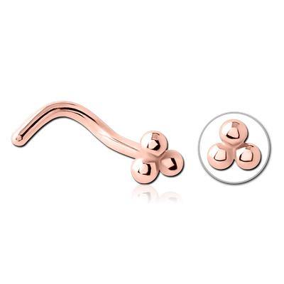 3-Ball Rose Gold Nostril Screw Nose 20g - 1/4" wearable (6.5mm) Rose Gold