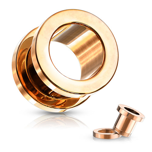 PVD Coated Screw-On Tunnels Plugs 10 gauge (2.5mm) Rose Gold