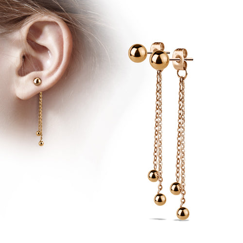 Ball Chain Rose Gold Stud Earrings Earrings 20 gauge Rose Gold Plated