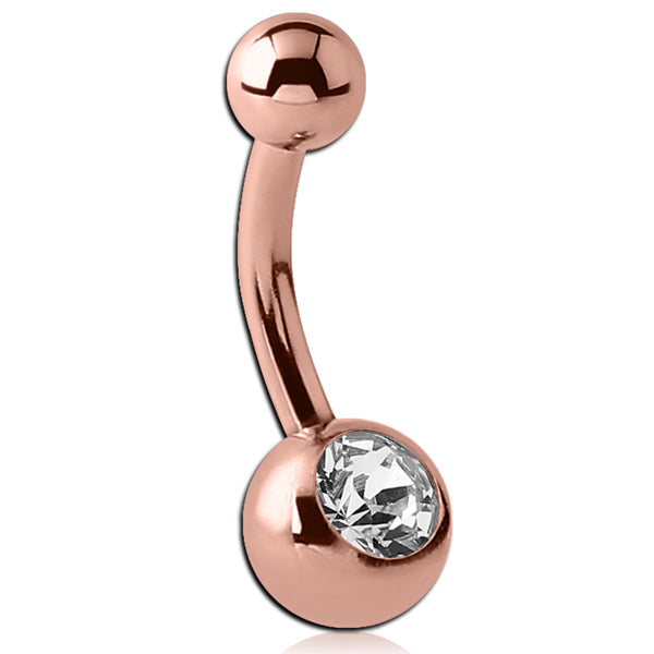 Mini Single CZ Rose Gold Belly Barbell Belly Ring 14g - 3/8" long (10mm) - 4&6mm balls Clear