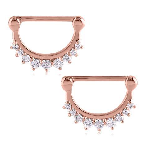 CZ Crown Rose Gold Nipple Clickers Nipple Clickers 14g - 9/16" long (14mm) Clear