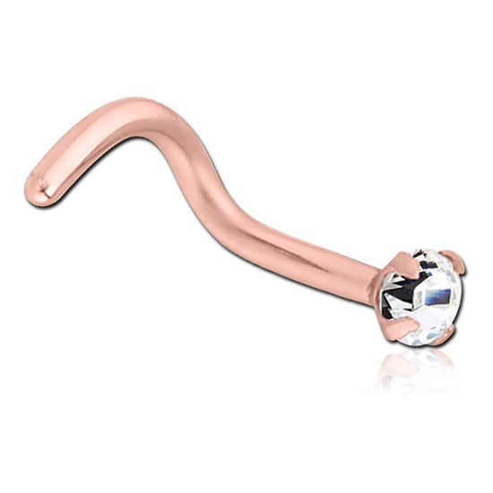 Prong CZ Rose Gold Nostril Screw Nose 20g - 1/4" wearable (6.5mm) Rose Gold