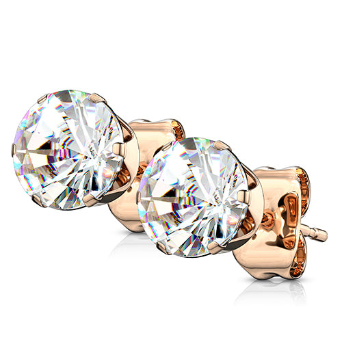 CZ Rose Gold Stud Earrings Earrings 20g - 3mm gems Clear CZ