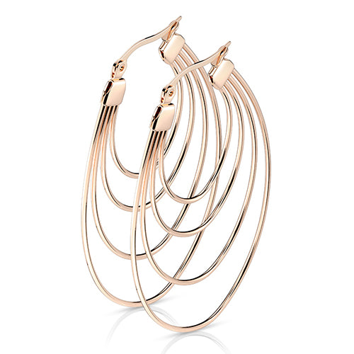 Concentric Oval Hoop Earrings Earrings 20 gauge Rose Gold Plated