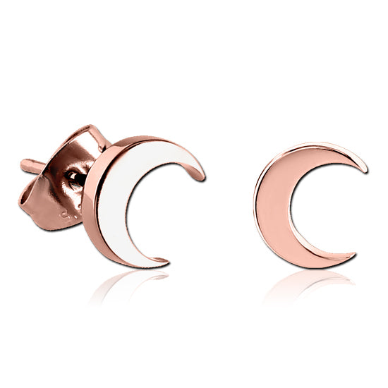 Crescent Moon Rose Gold Stud Earrings Earrings 20 gauge Rose Gold Plated