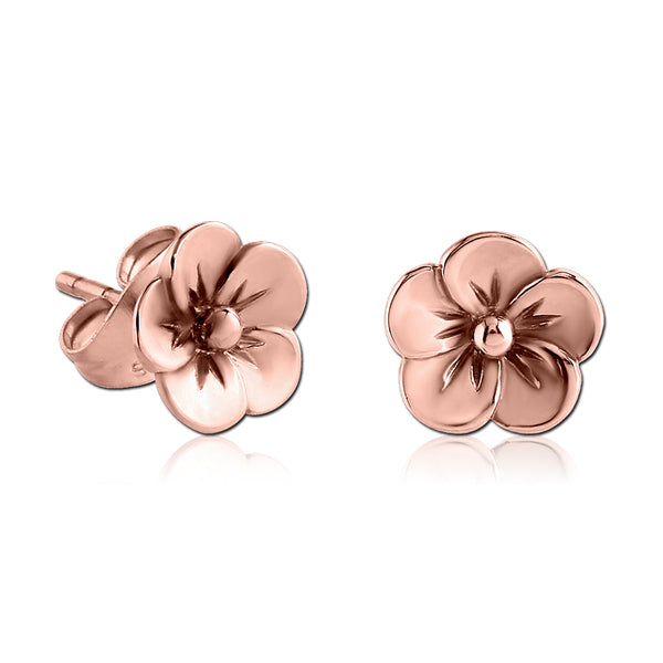 Flower Rose Gold Stud Earrings Earrings 20 gauge Rose Gold Plated