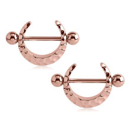 14g Rose Gold Plated Hammered Crescent Nipple Shields - Tulsa Body Jewelry