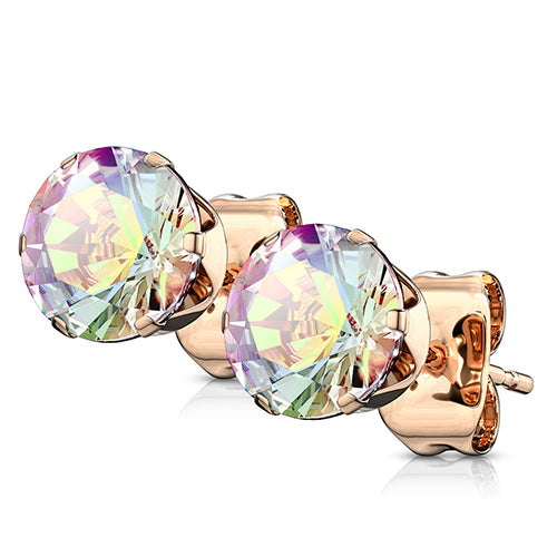 CZ Rose Gold Stud Earrings Earrings 20g - 3mm gems Opalescent CZ