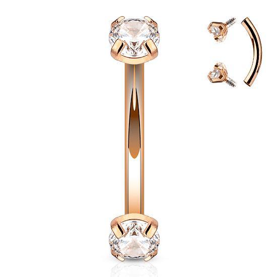 Prong CZ Rose Gold Curved Barbell Curved Barbells 16g - 5/16