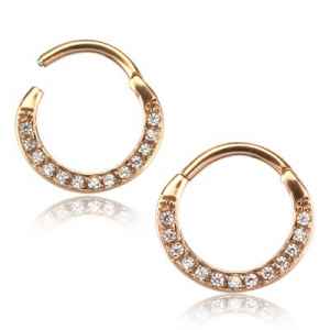 Side CZ Hinged Segment Ring Hinged Rings 16g - 5/16" diameter (8mm) Rose Gold