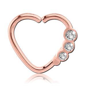 Triple CZ Heart Rose Gold Continuous Ring Continuous Rings 16g - 3/8" diameter (10mm) Rose Gold
