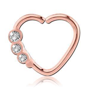 Triple CZ Heart Rose Gold Continuous Ring Continuous Rings 16g - 3/8