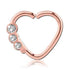 Triple CZ Heart Rose Gold Continuous Ring Continuous Rings 16g - 3/8" diameter (10mm) Rose Gold