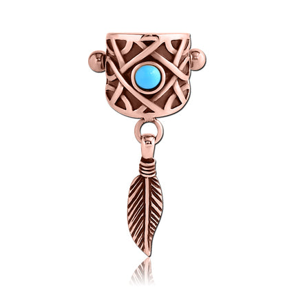 16g Feather Dangle Rose Gold Turquoise Cartilage Cuff Cartilage 16g - 3/8" long (10mm) Rose Gold