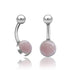 Rose Quartz Stainless Belly Barbell Belly No-Dangles 14g - 3/8" long (10mm) Rose Quartz
