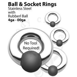 0g Socket Ring & Rubber Ball by Body Circle Designs Captive Bead Rings 0g - 9/16" diameter Stainless Steel